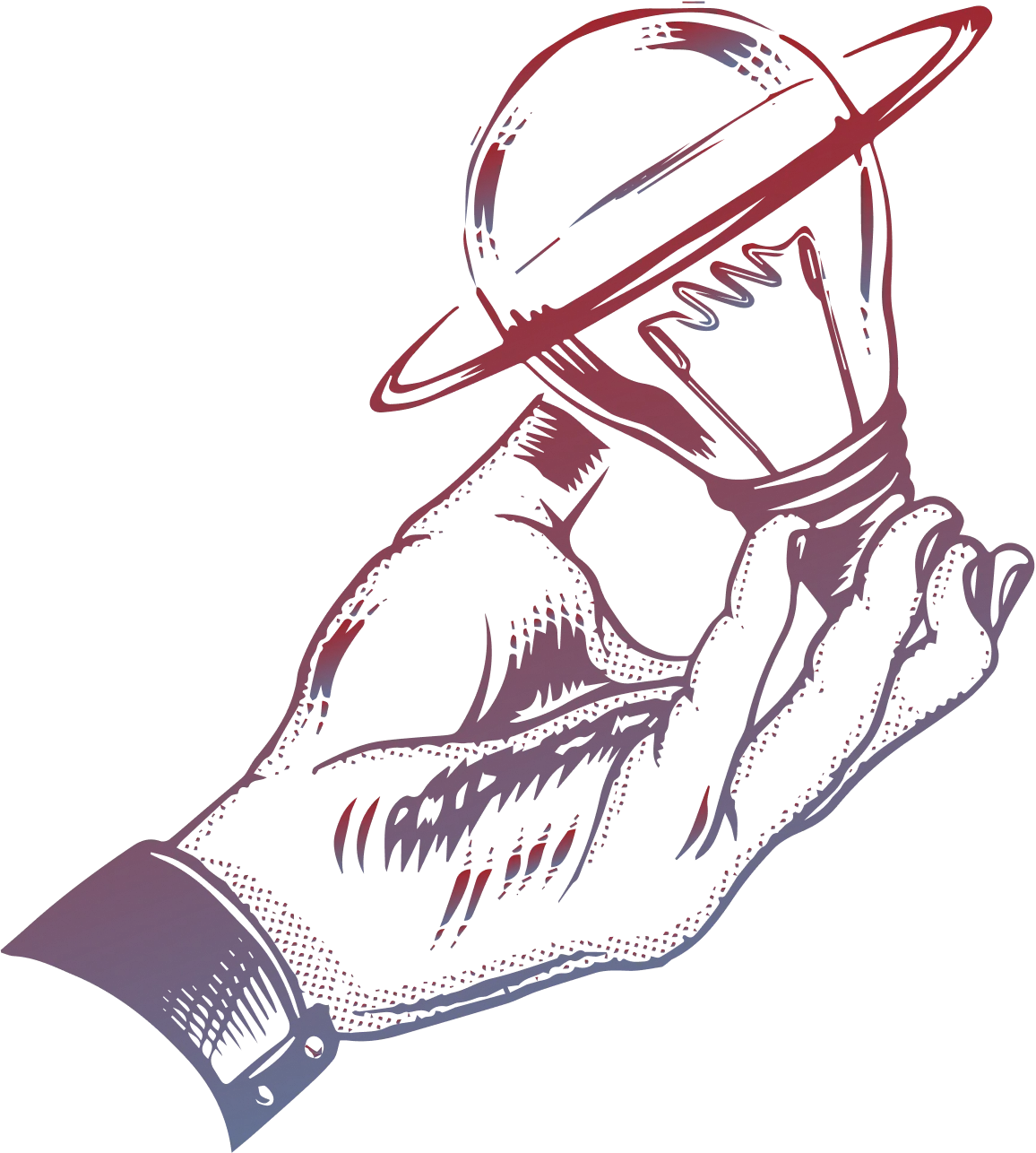 Engraved illustration of a hand holding a light bulb